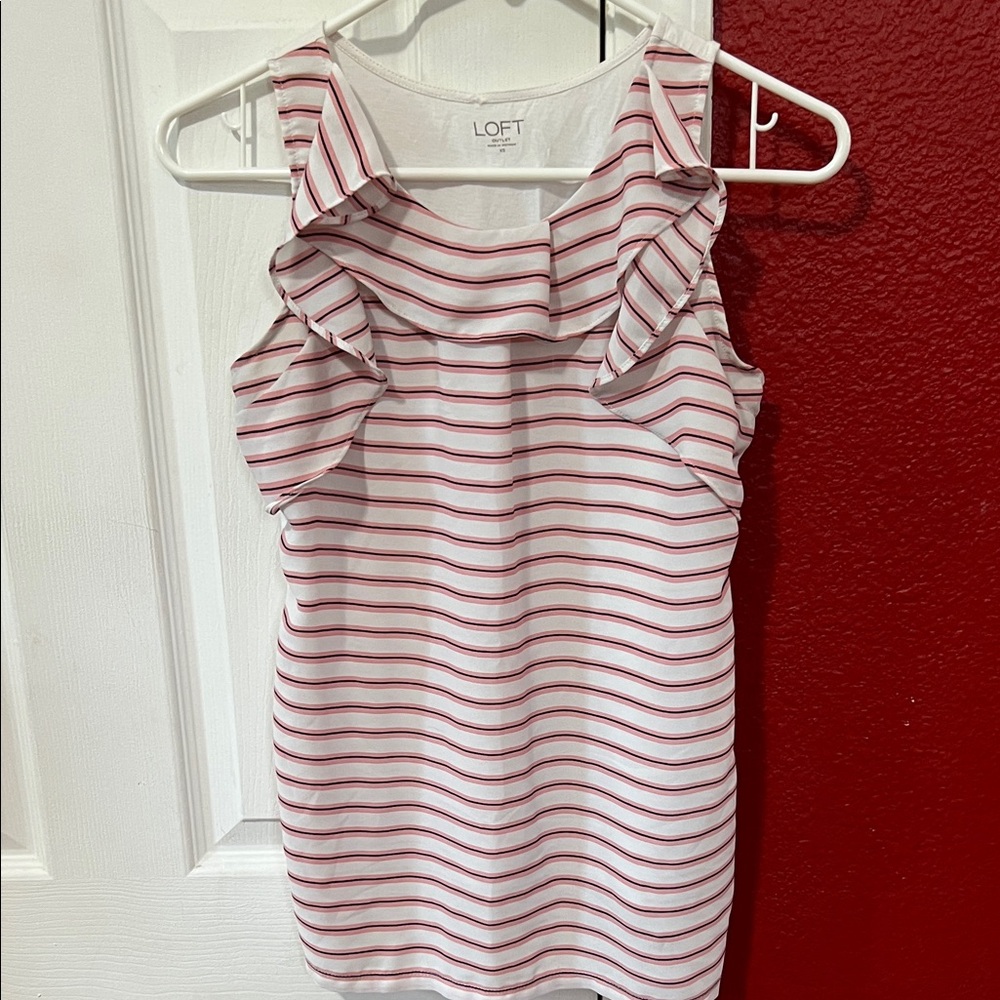 LOFT Striped Tank Top with Ruffle Accents